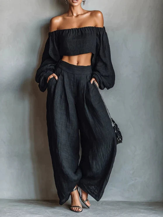 Solid Color Geometric Print Casual Two-piece Women's Clothing - Image 2