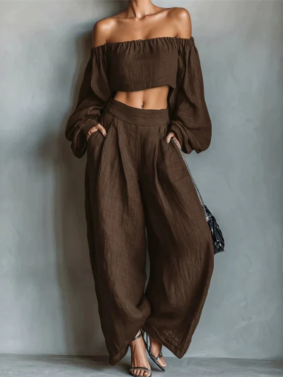 Solid Color Geometric Print Casual Two-piece Women's Clothing - Image 3
