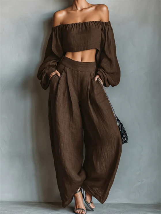 Solid Color Geometric Print Casual Two-piece Women's Clothing - Image 5
