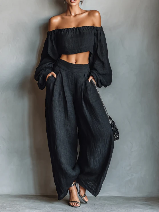 Solid Color Geometric Print Casual Two-piece Women's Clothing - Image 7