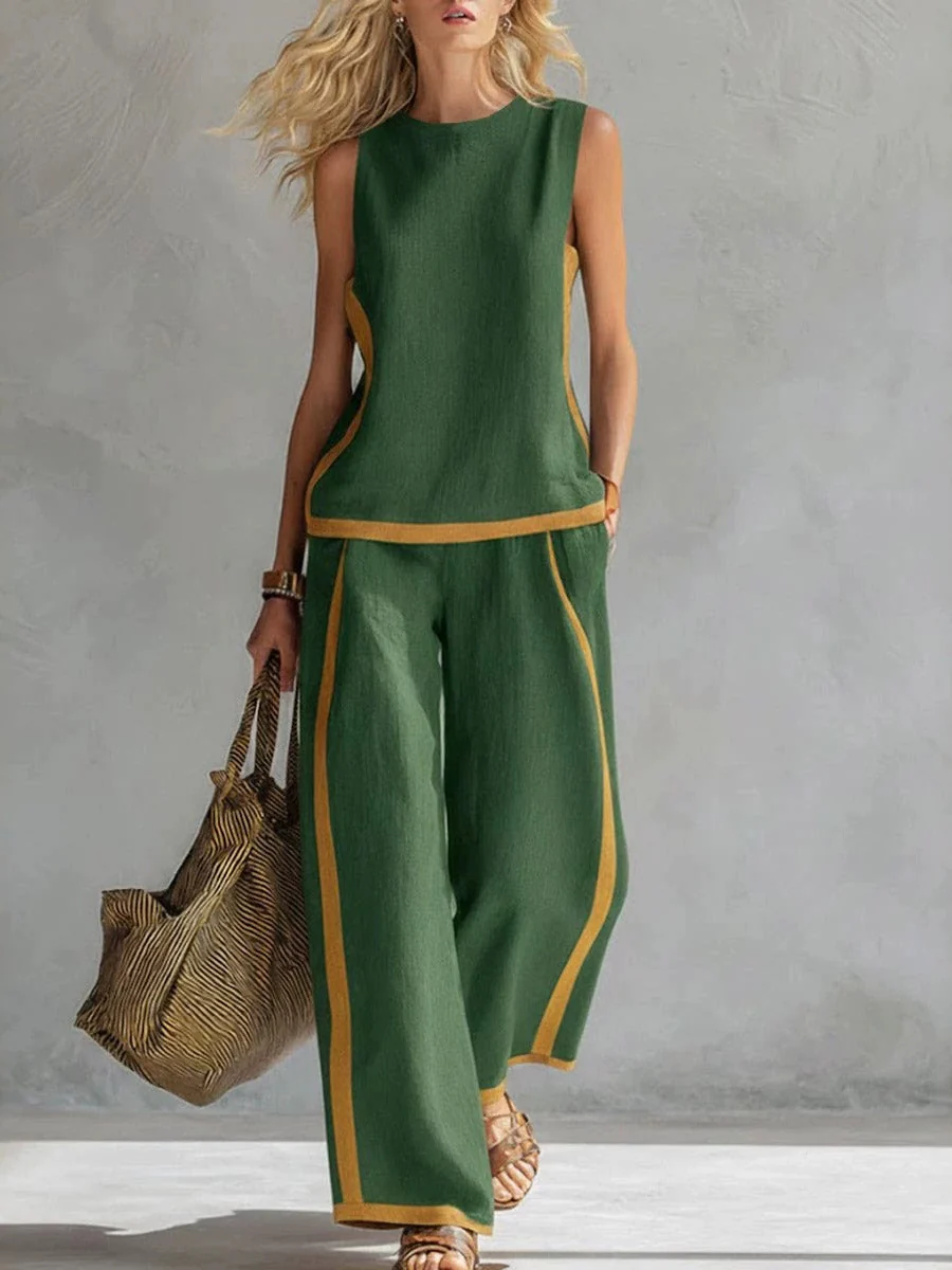 Color-blocked Geometric Pattern Casual Two-piece Women's Clothing - Image 5