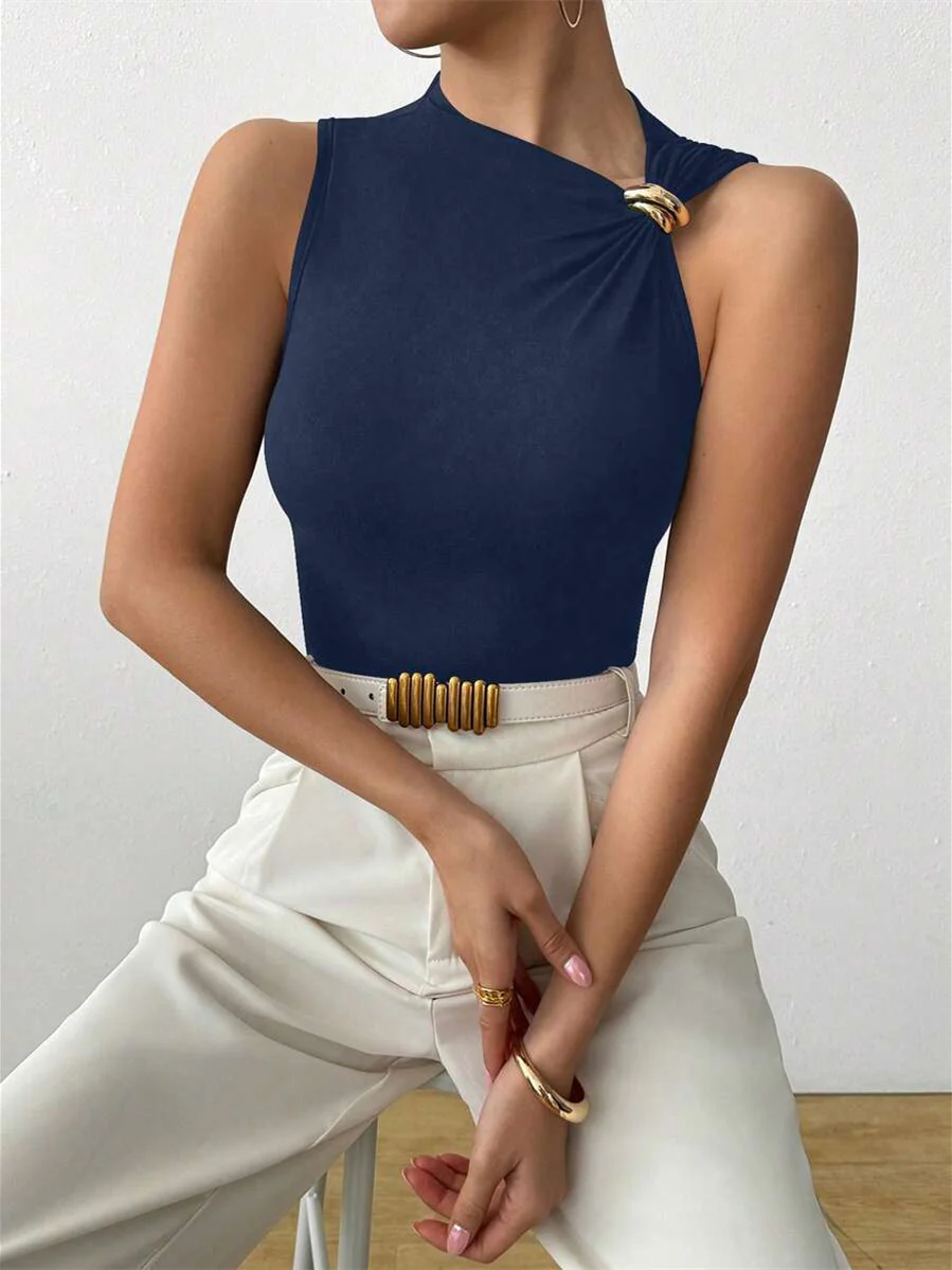 Solid Color 3D Pleated Spaghetti Strap Tank Top - Image 2