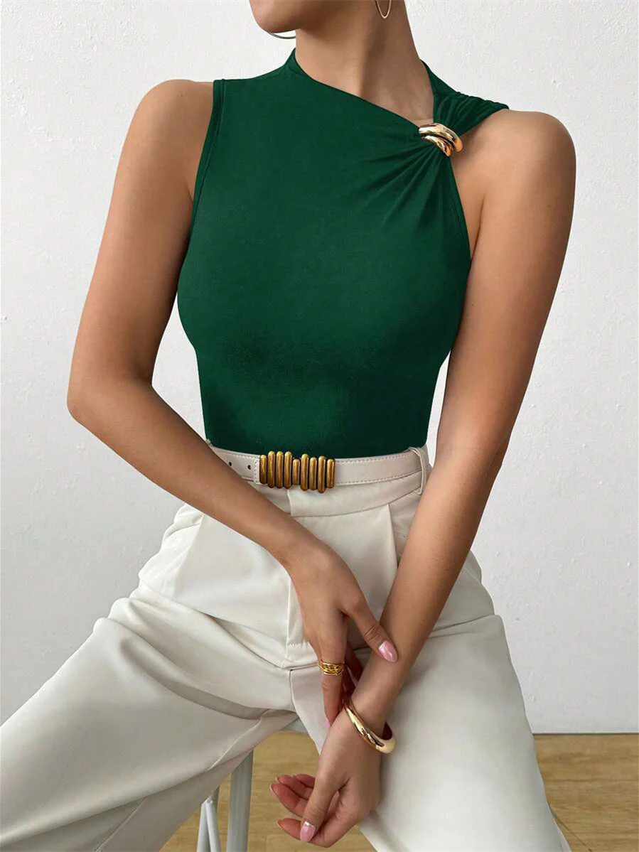 Solid Color 3D Pleated Spaghetti Strap Tank Top - Image 5