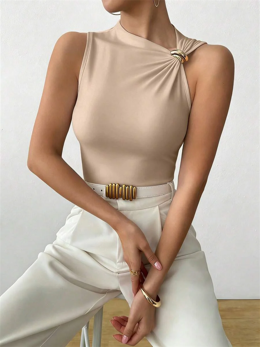 Solid Color 3D Pleated Spaghetti Strap Tank Top - Image 6