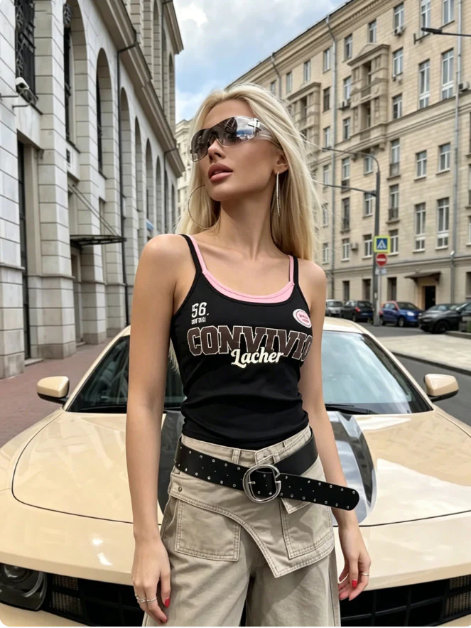 Unique Color-blocked Letter Print Slim-fit Base Vest - Image 11