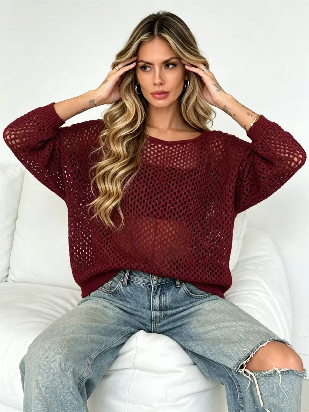 Sheer Mesh Loose Chiffon Shirt - Image 5