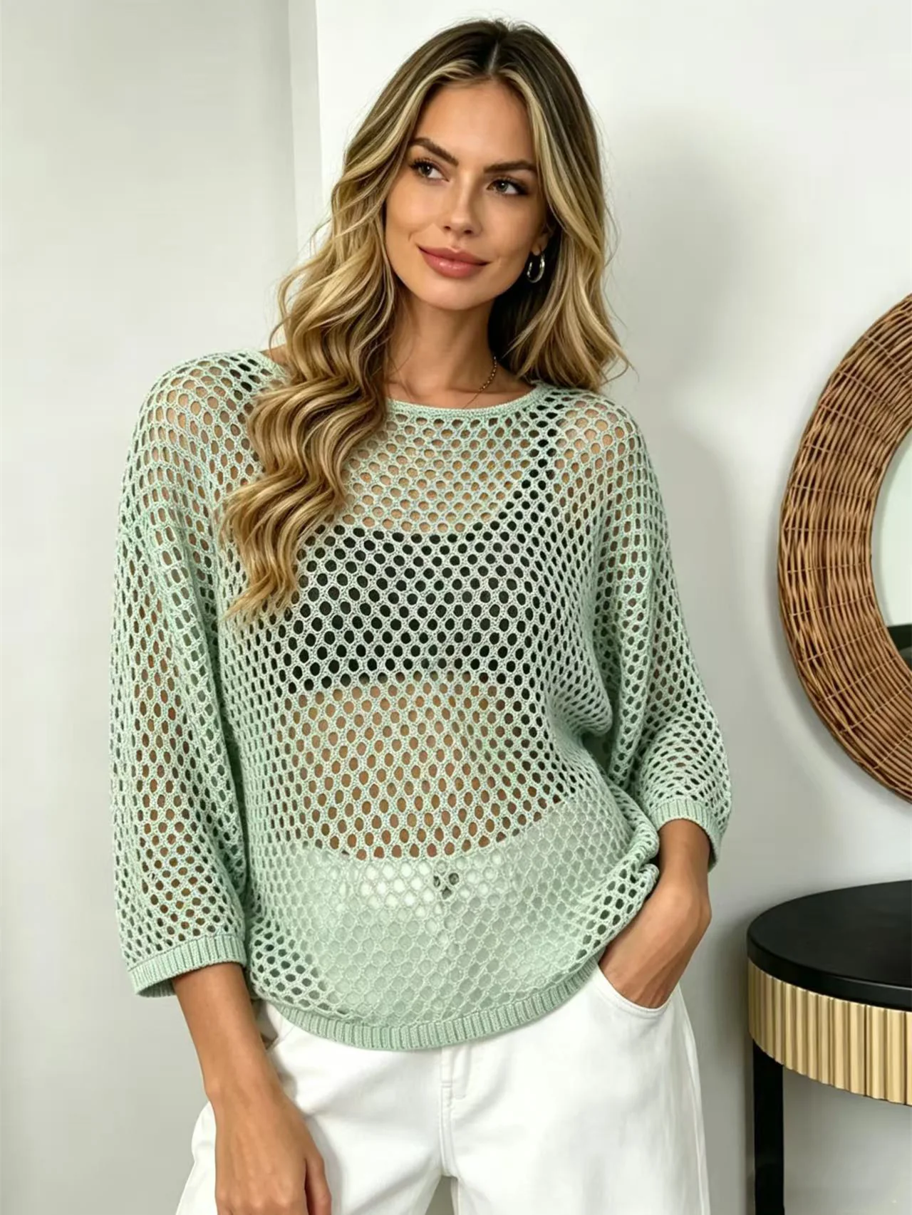 Sheer Mesh Loose Chiffon Shirt - Image 8