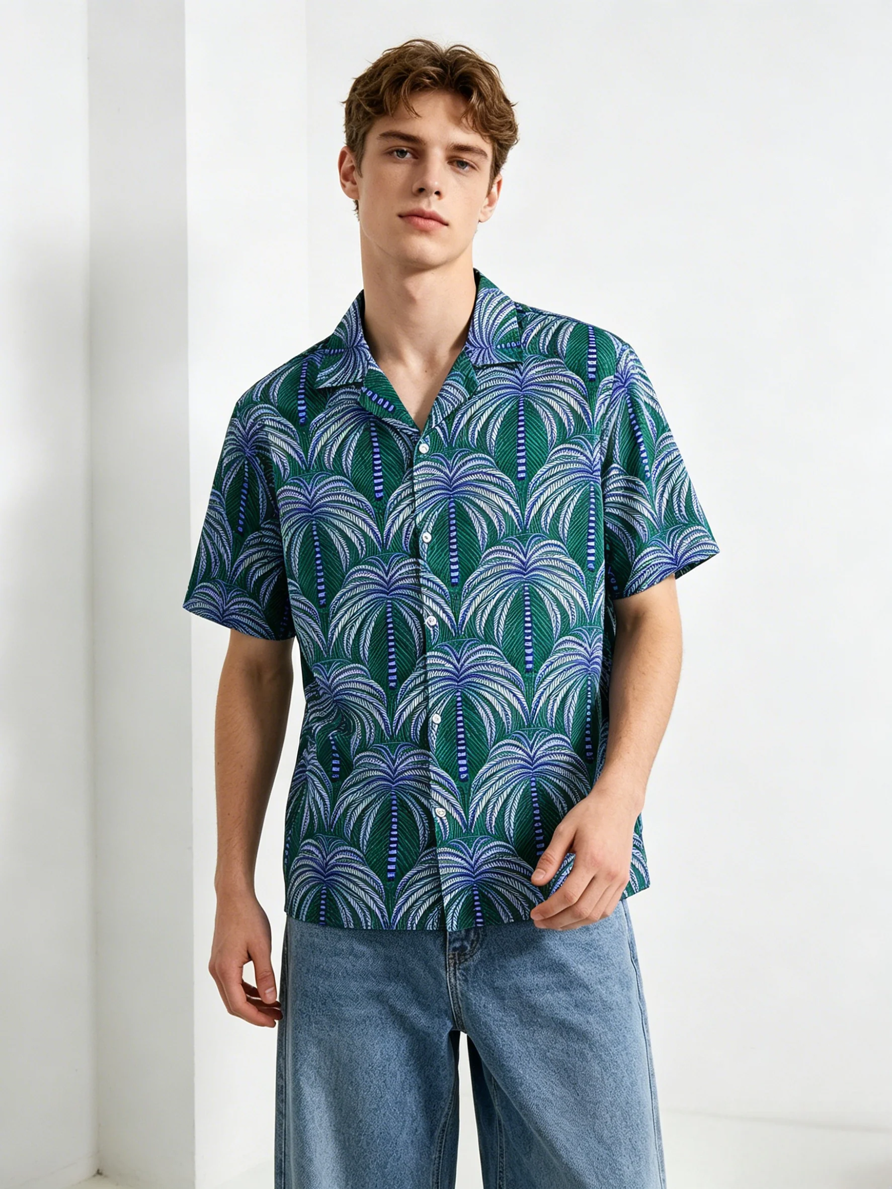 Cuban Territory CityBoy Coconut Trees Vacation Style Satin Shirts