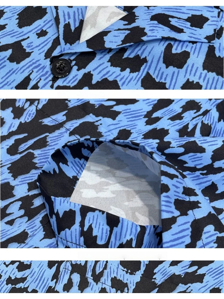 Blue Leopard Print Cuban Territory Shirts - Image 5