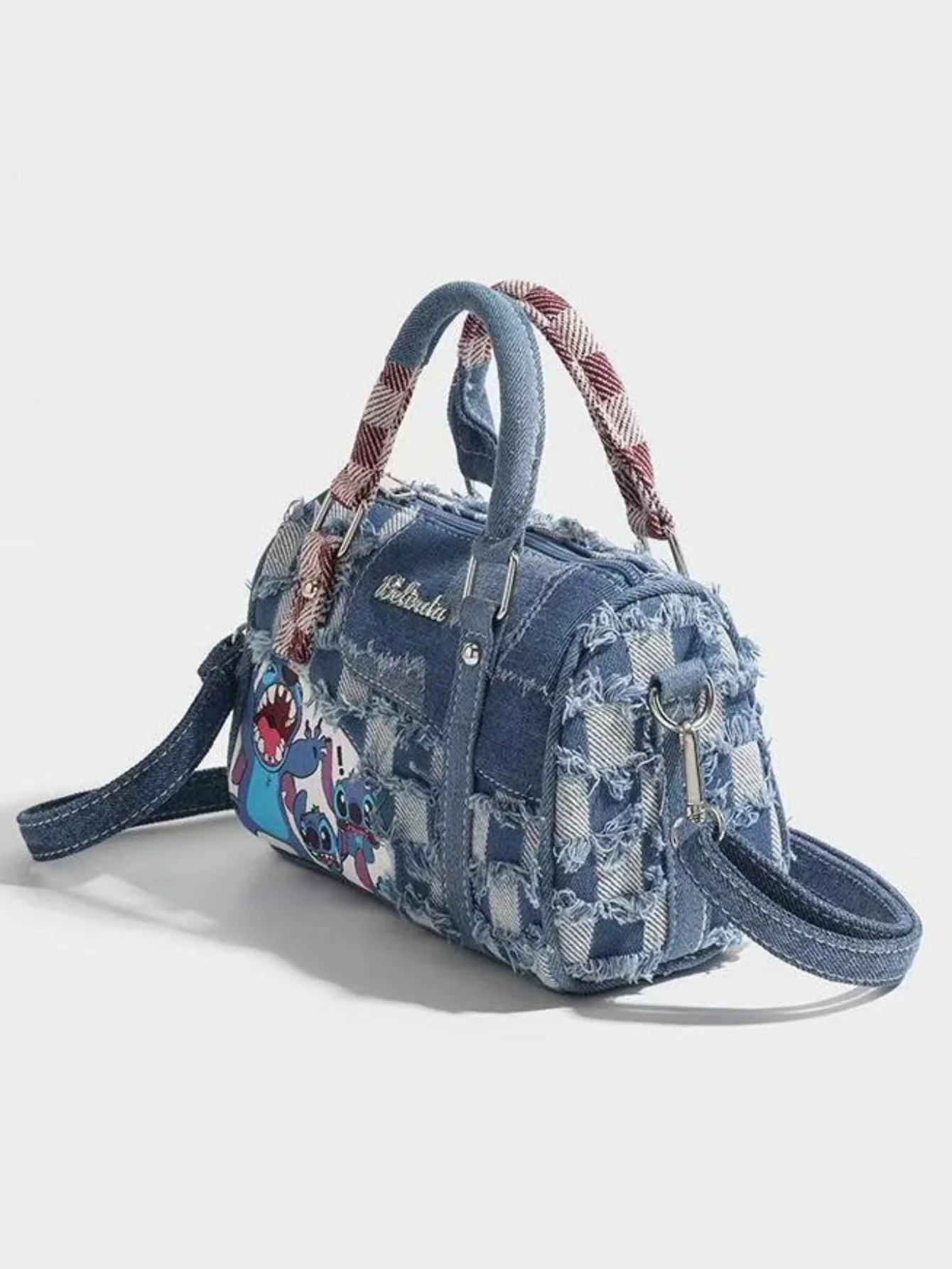 Stitch-themed Denim Patchwork Handbag - Image 2
