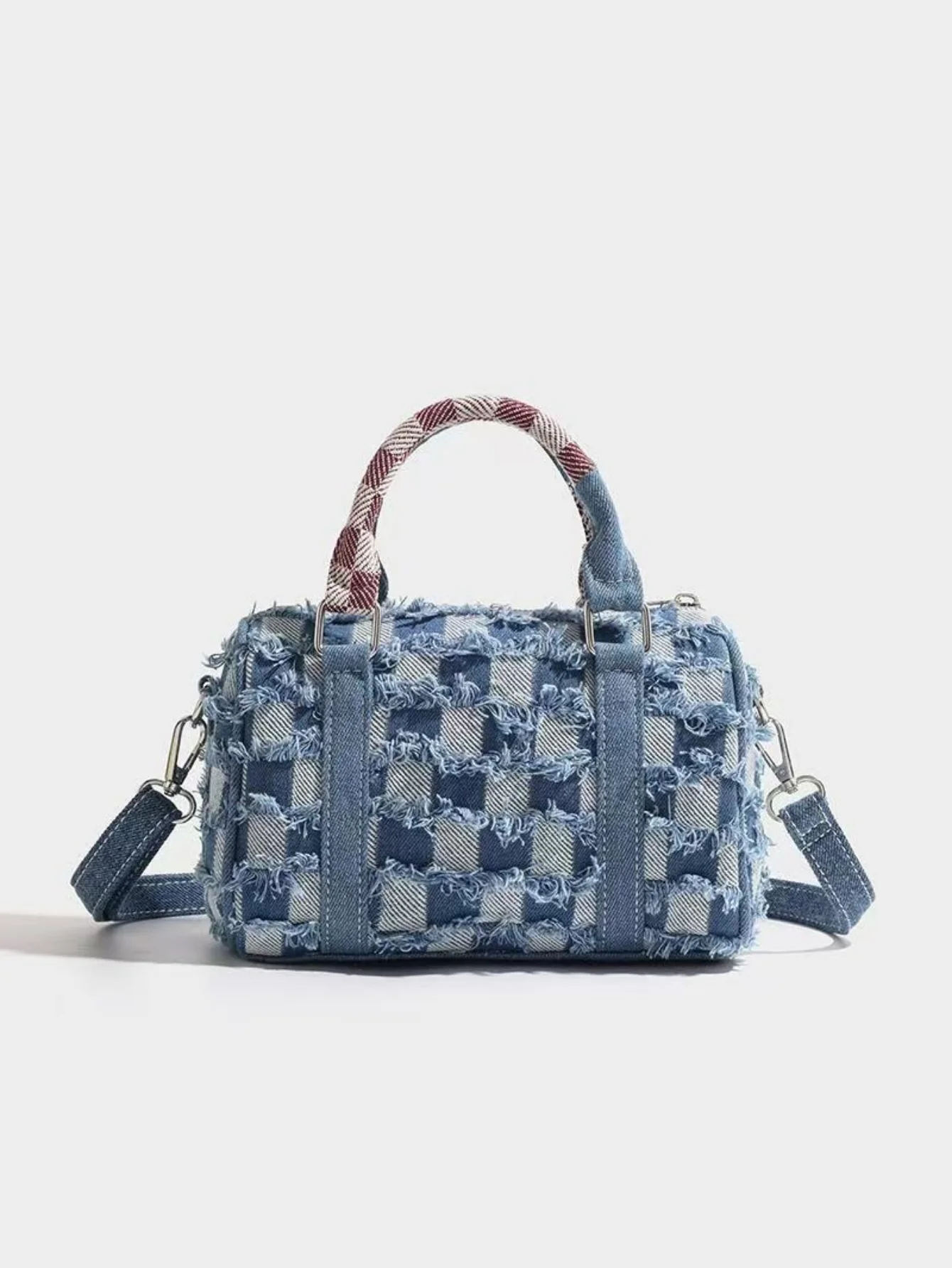 Stitch-themed Denim Patchwork Handbag - Image 3