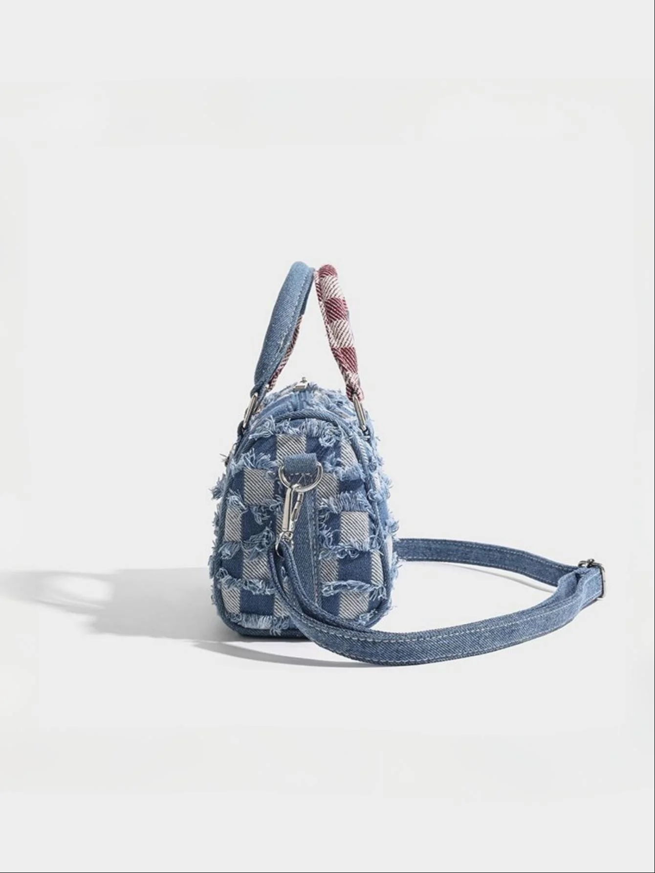 Stitch-themed Denim Patchwork Handbag - Image 7
