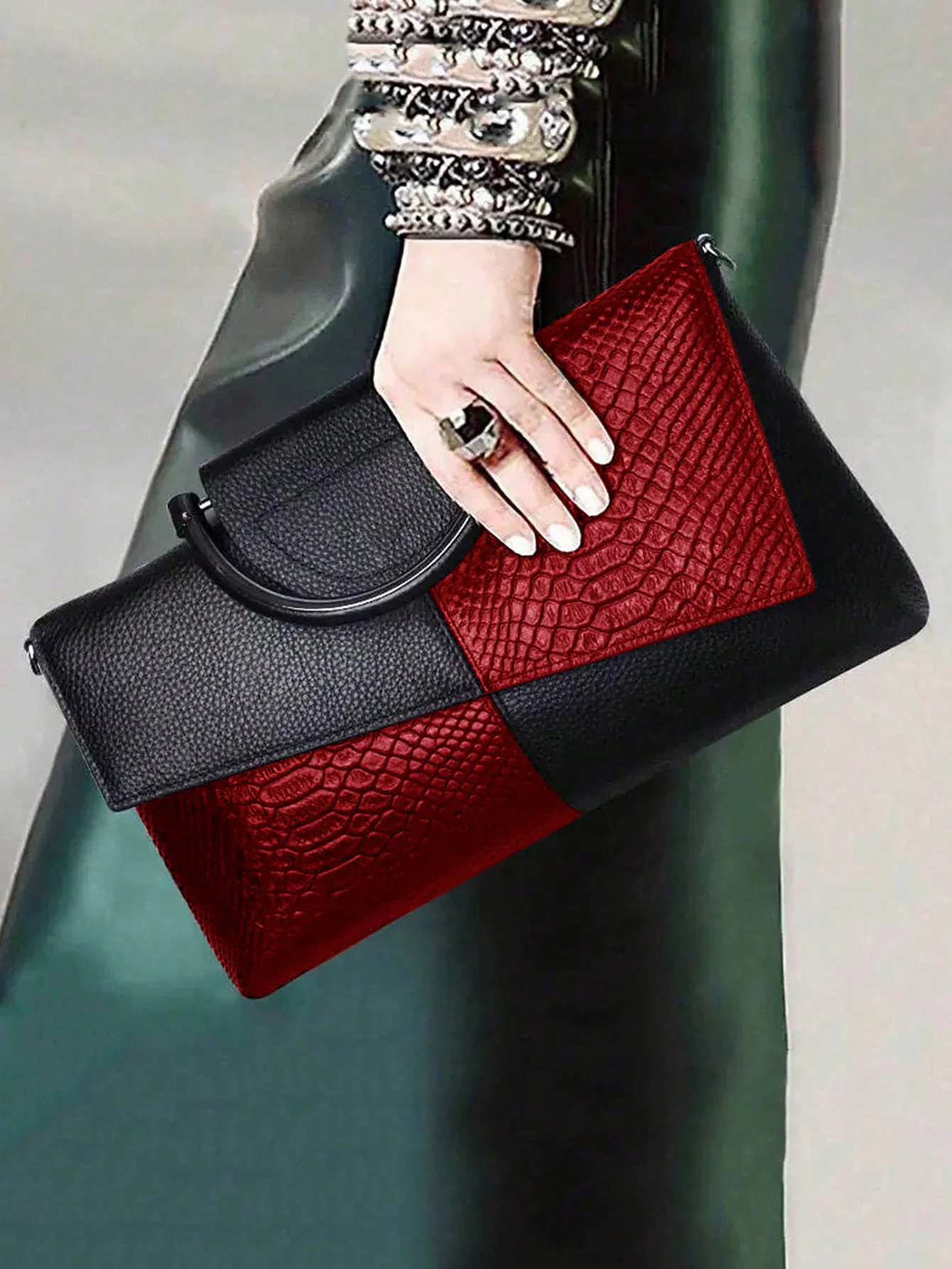Snake-print Color-block Clutch/crossbody Bag - Image 2