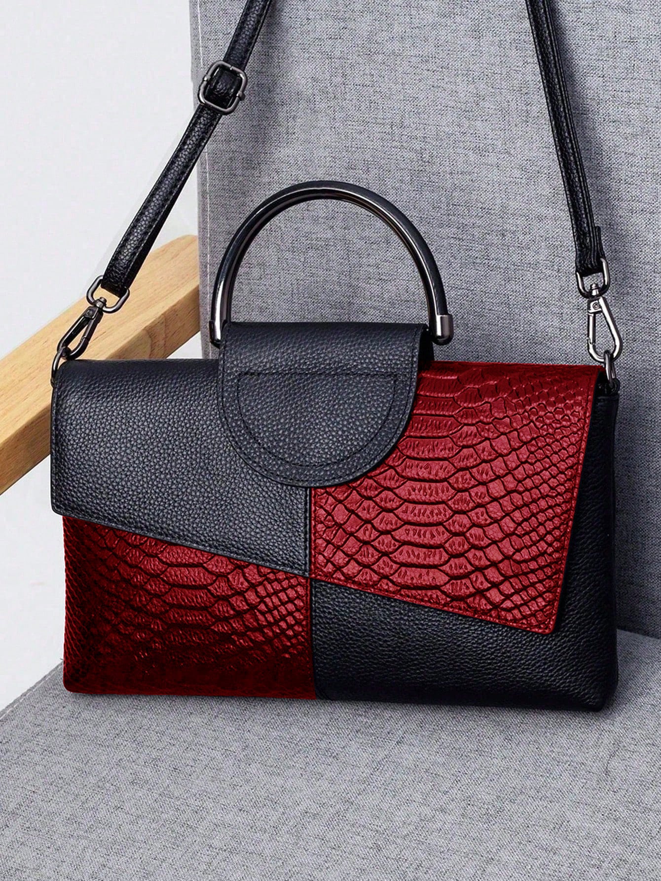 Snake-print Color-block Clutch/crossbody Bag - Image 3