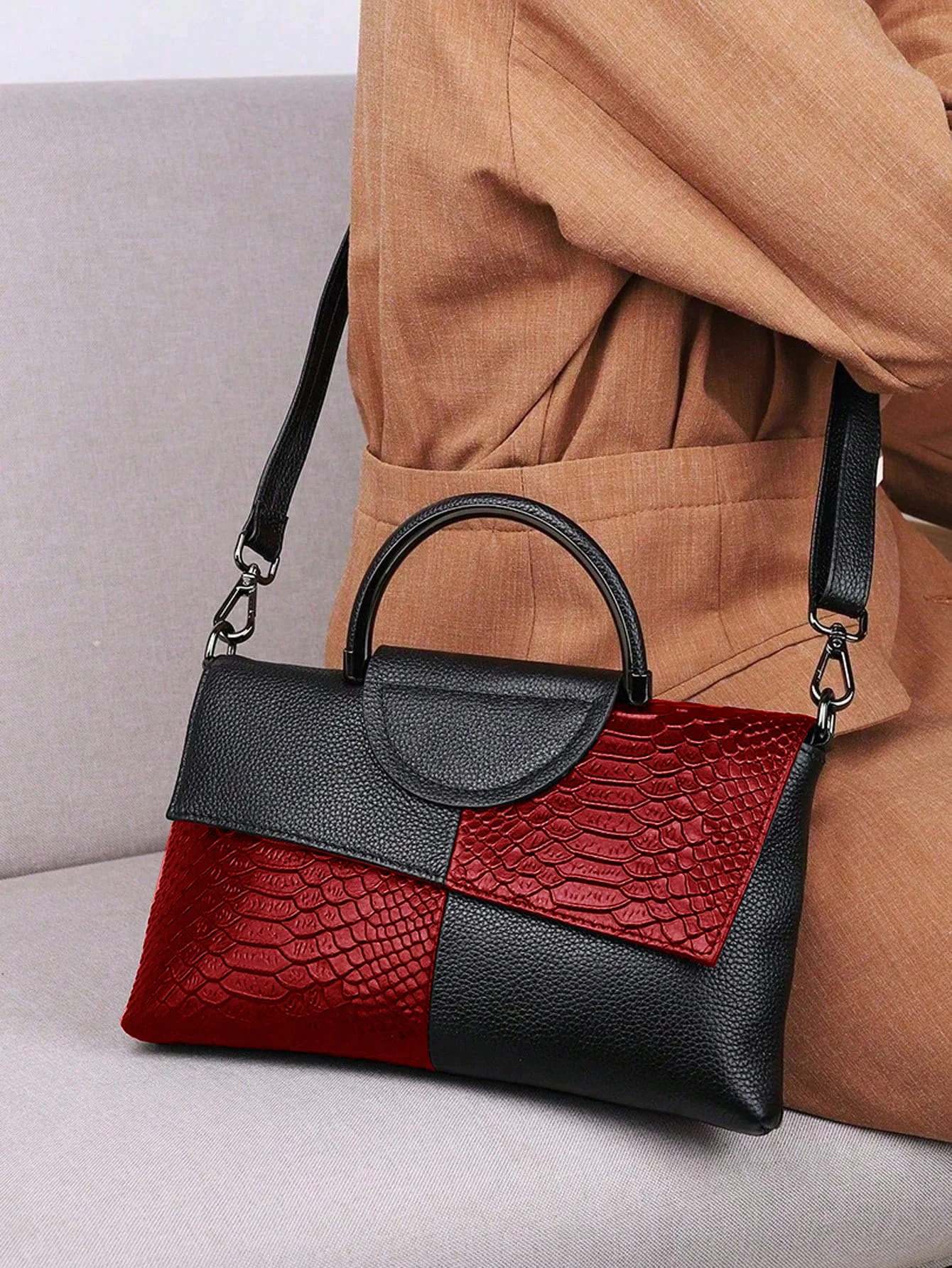 Snake-print Color-block Clutch/crossbody Bag - Image 5