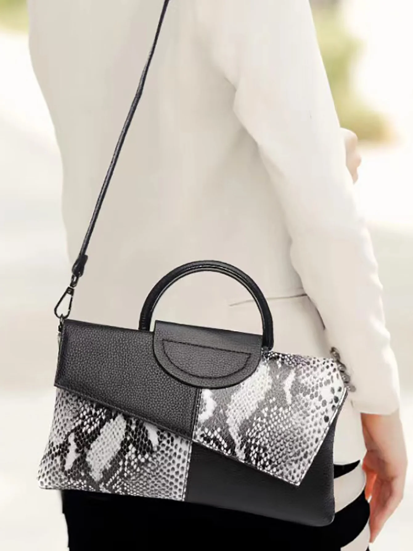 Snake-print Color-block Clutch/crossbody Bag - Image 7
