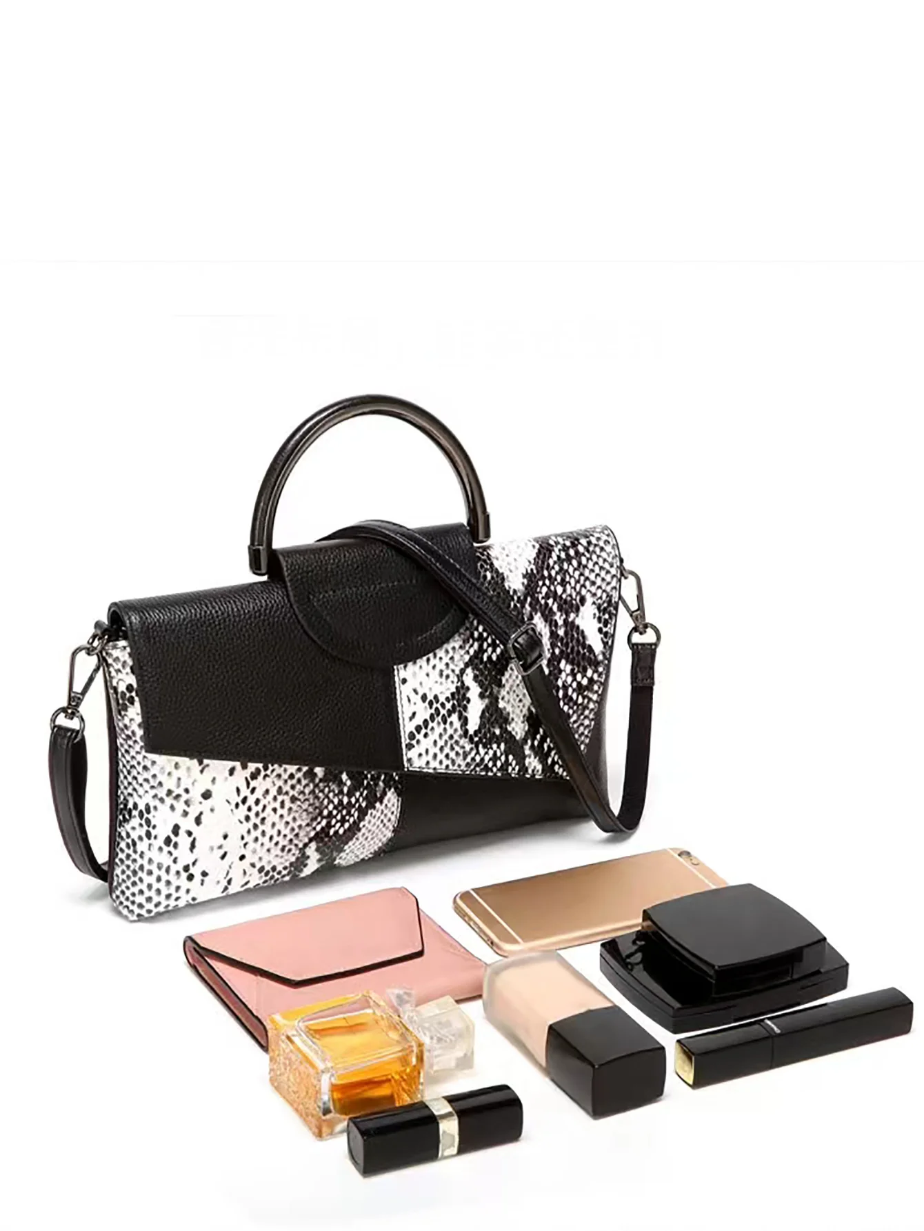 Snake-print Color-block Clutch/crossbody Bag - Image 9