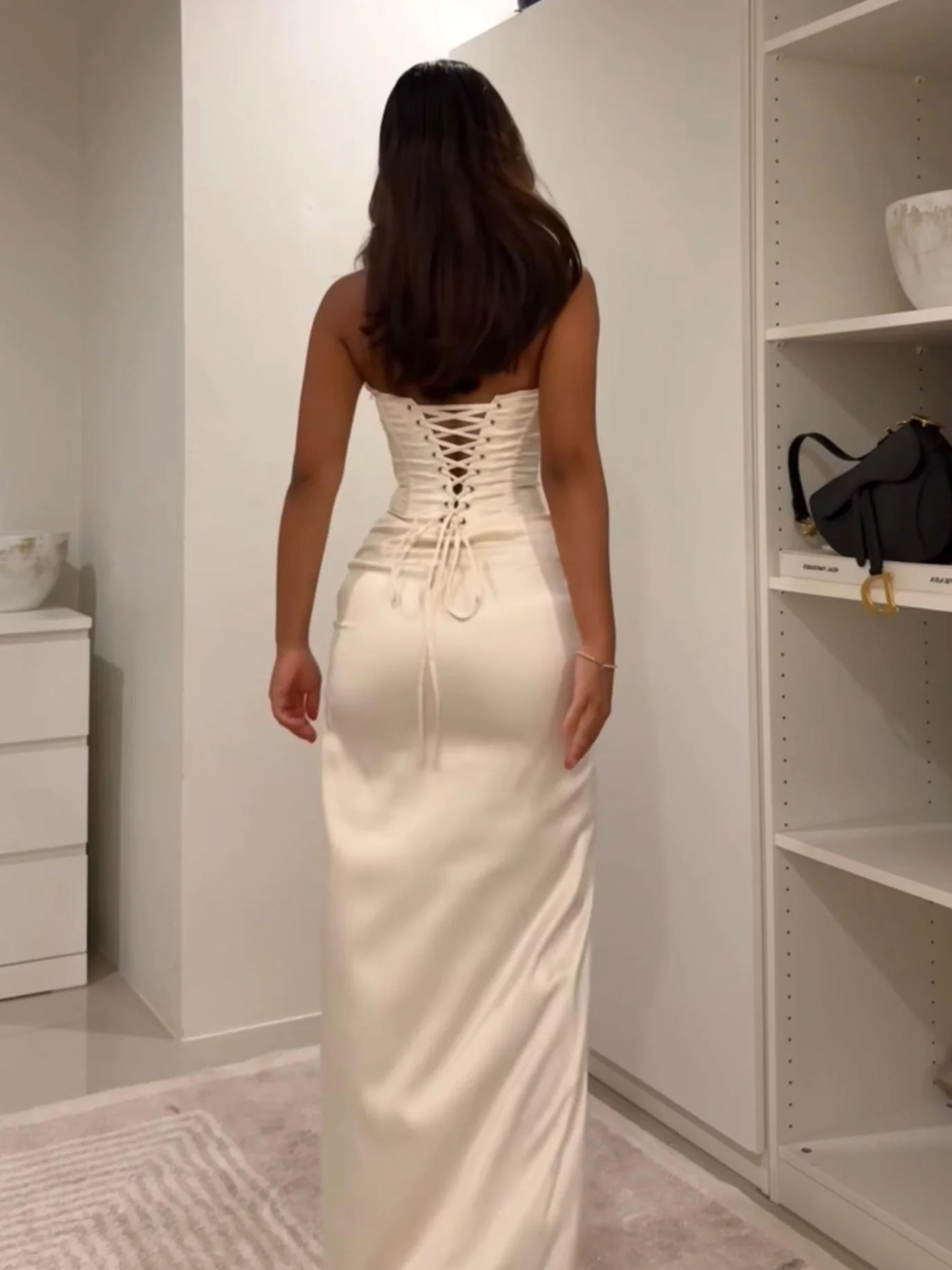 Knotted Slit Satin Backless Long Dress - Image 7