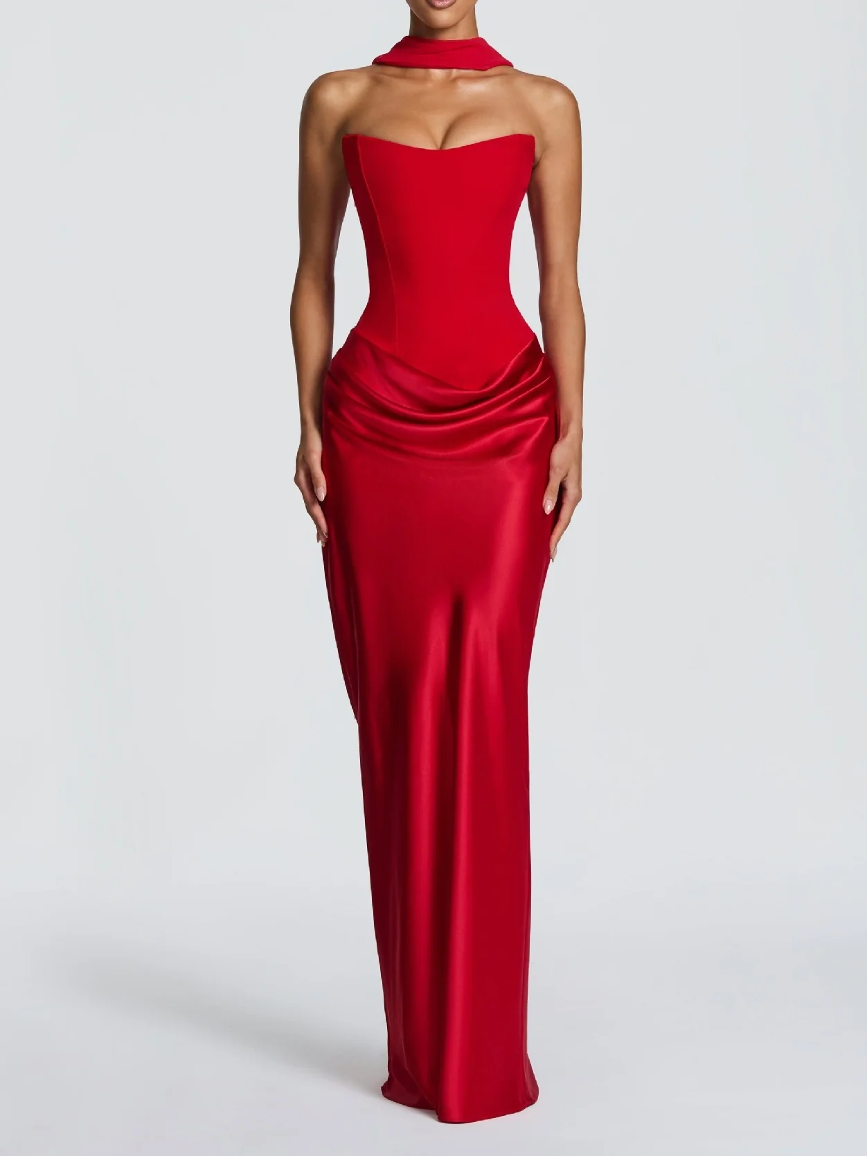 Satin Tie Ribbon Off-shoulder Sexy Strapless Bodycon Maxi Dress With Cinched Waist