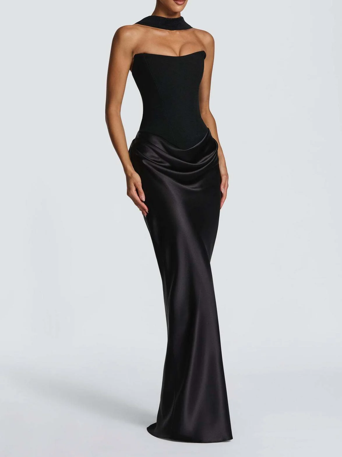 Satin Tie Ribbon Off-shoulder Sexy Strapless Bodycon Maxi Dress With Cinched Waist - Image 10