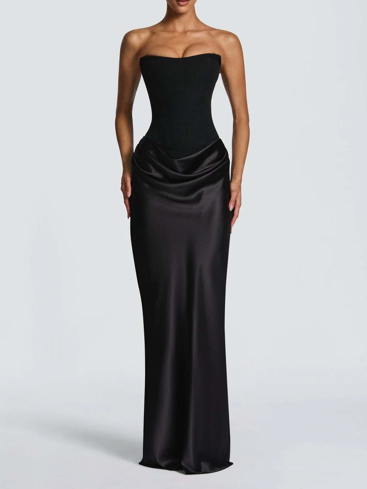 Satin Tie Ribbon Off-shoulder Sexy Strapless Bodycon Maxi Dress With Cinched Waist - Image 13
