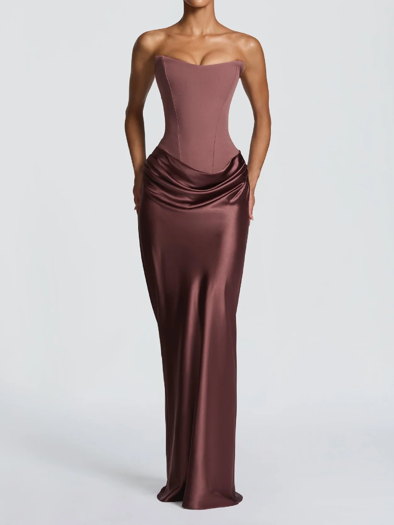 Satin Tie Ribbon Off-shoulder Sexy Strapless Bodycon Maxi Dress With Cinched Waist - Image 15
