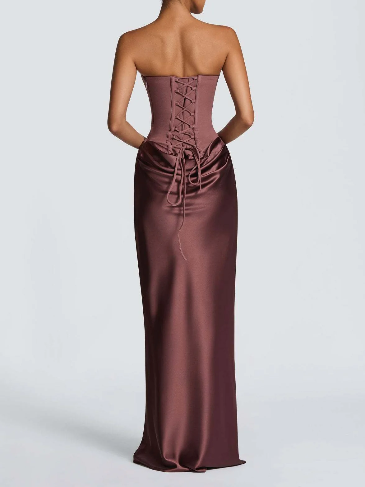 Satin Tie Ribbon Off-shoulder Sexy Strapless Bodycon Maxi Dress With Cinched Waist - Image 16