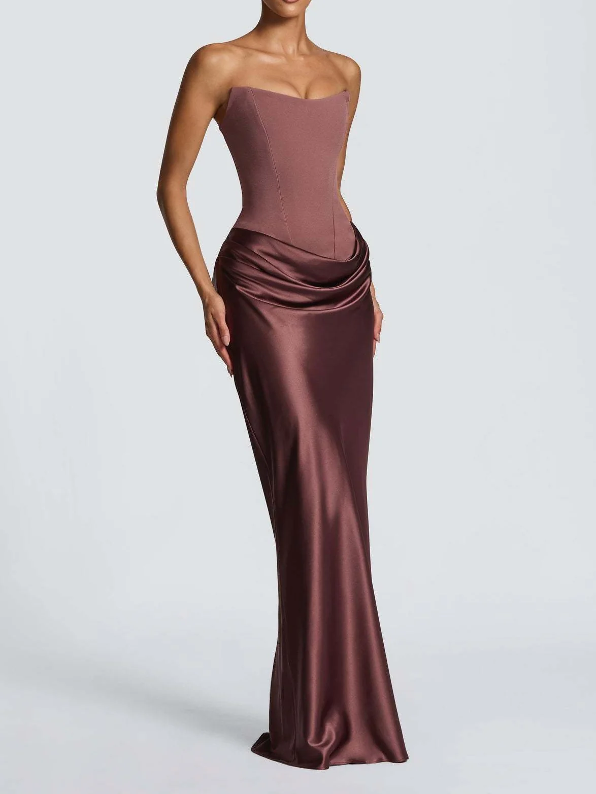 Satin Tie Ribbon Off-shoulder Sexy Strapless Bodycon Maxi Dress With Cinched Waist - Image 17