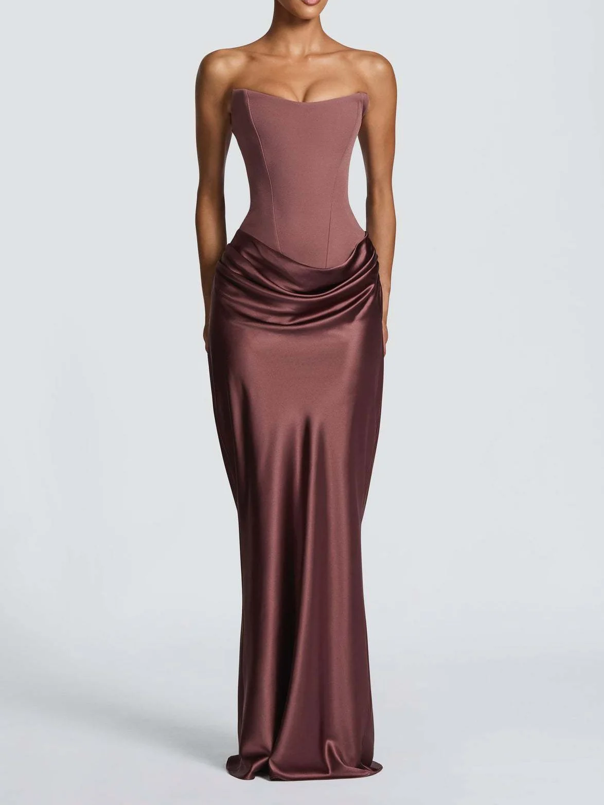 Satin Tie Ribbon Off-shoulder Sexy Strapless Bodycon Maxi Dress With Cinched Waist - Image 21