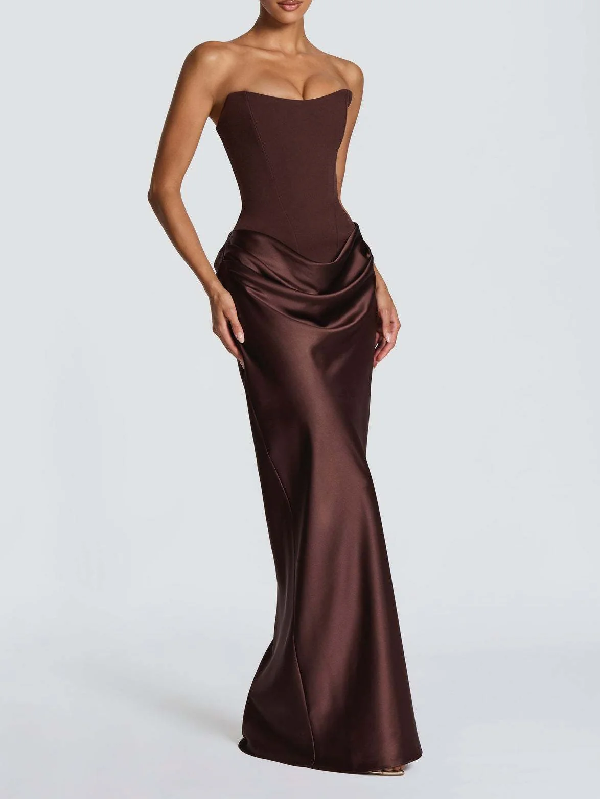 Satin Tie Ribbon Off-shoulder Sexy Strapless Bodycon Maxi Dress With Cinched Waist - Image 23