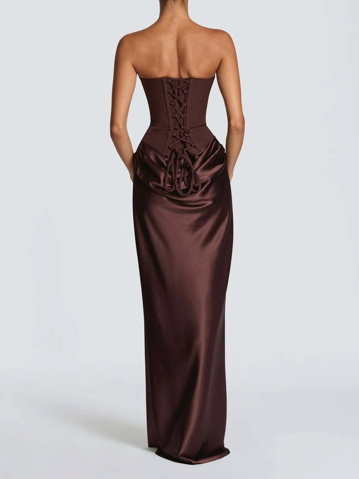 Satin Tie Ribbon Off-shoulder Sexy Strapless Bodycon Maxi Dress With Cinched Waist - Image 25