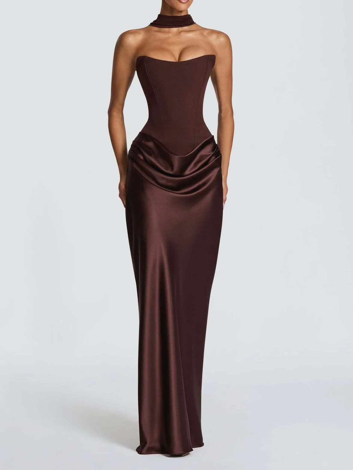 Satin Tie Ribbon Off-shoulder Sexy Strapless Bodycon Maxi Dress With Cinched Waist - Image 26