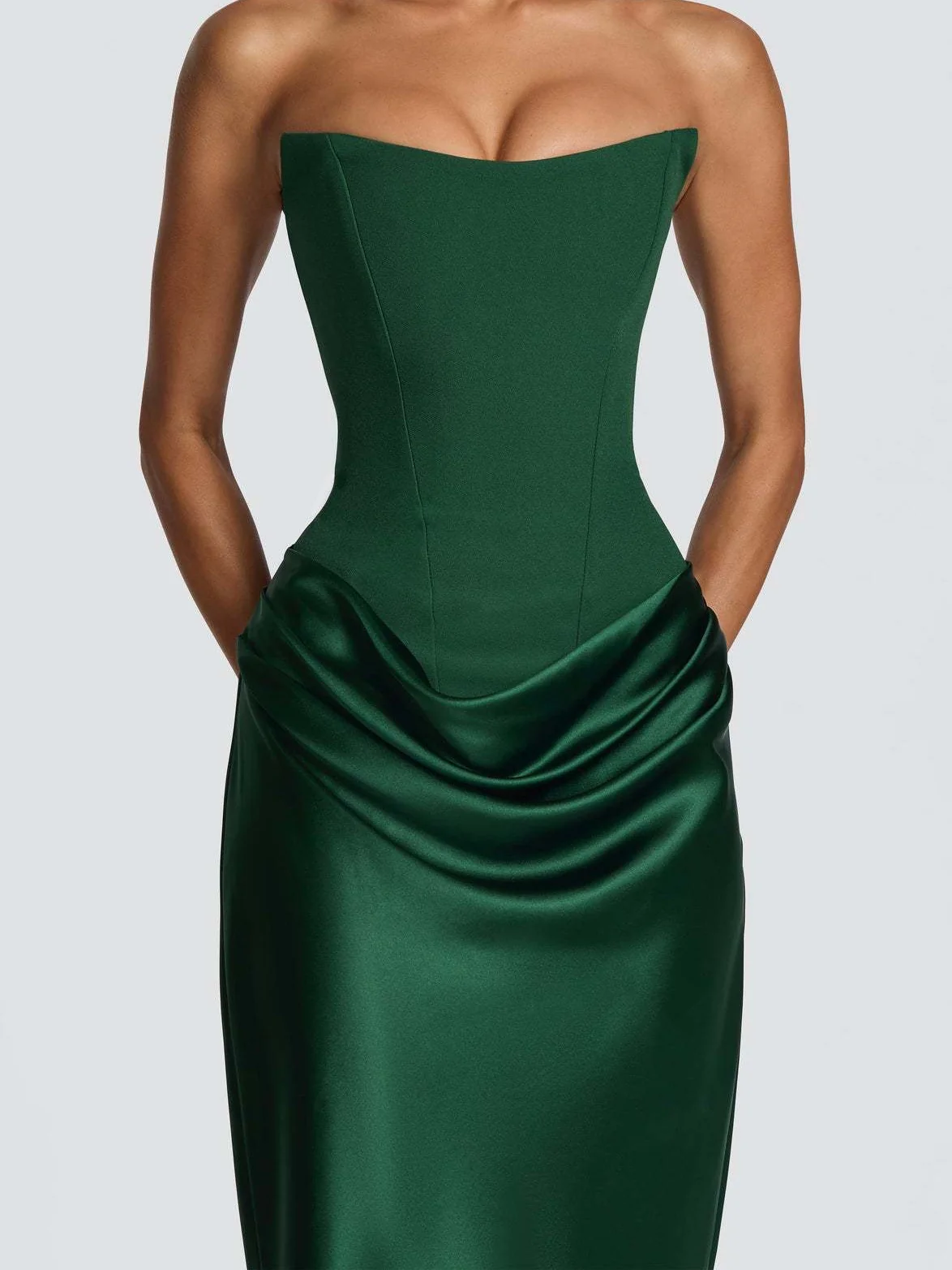 Satin Tie Ribbon Off-shoulder Sexy Strapless Bodycon Maxi Dress With Cinched Waist - Image 31