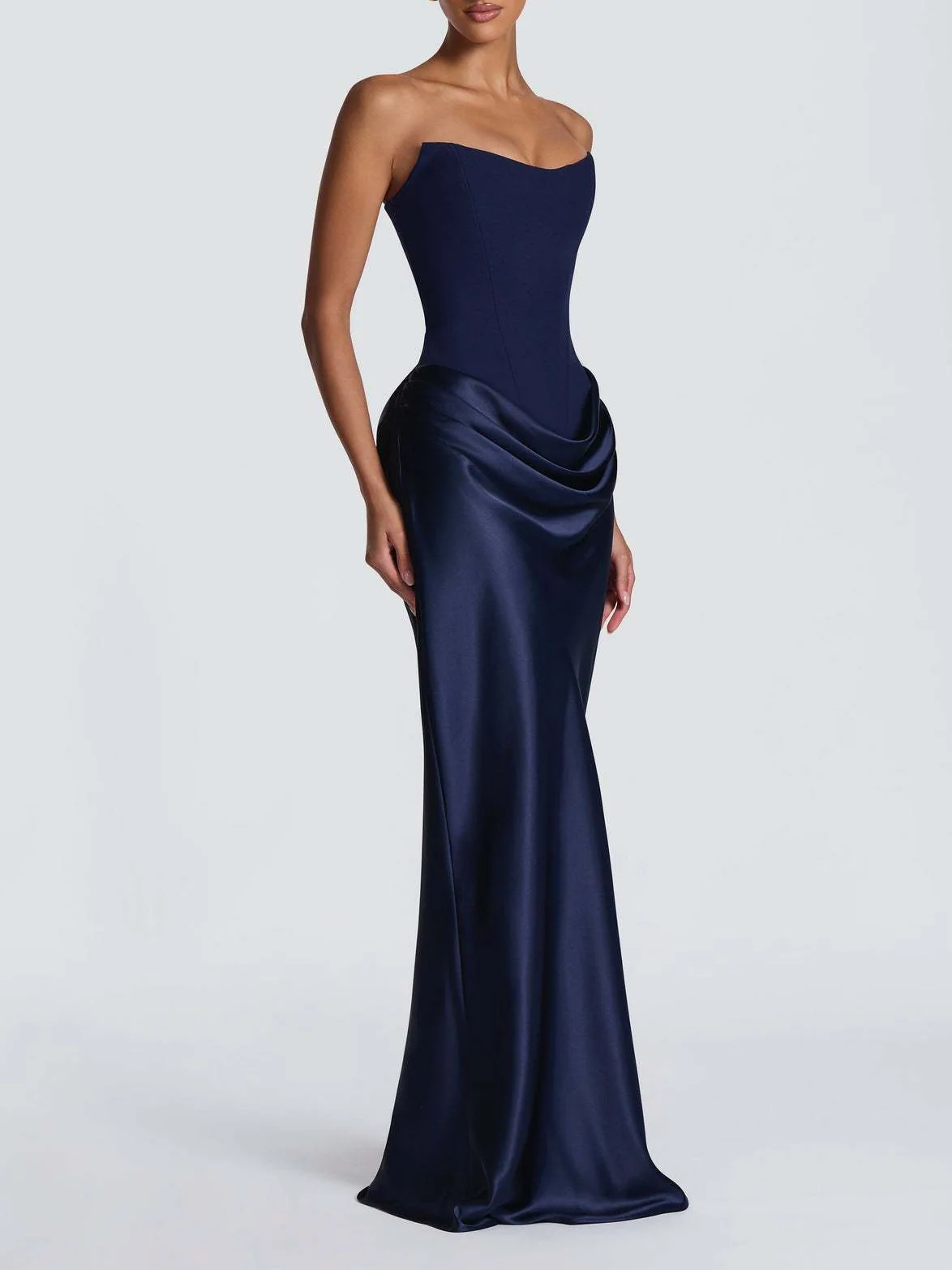 Satin Tie Ribbon Off-shoulder Sexy Strapless Bodycon Maxi Dress With Cinched Waist - Image 33