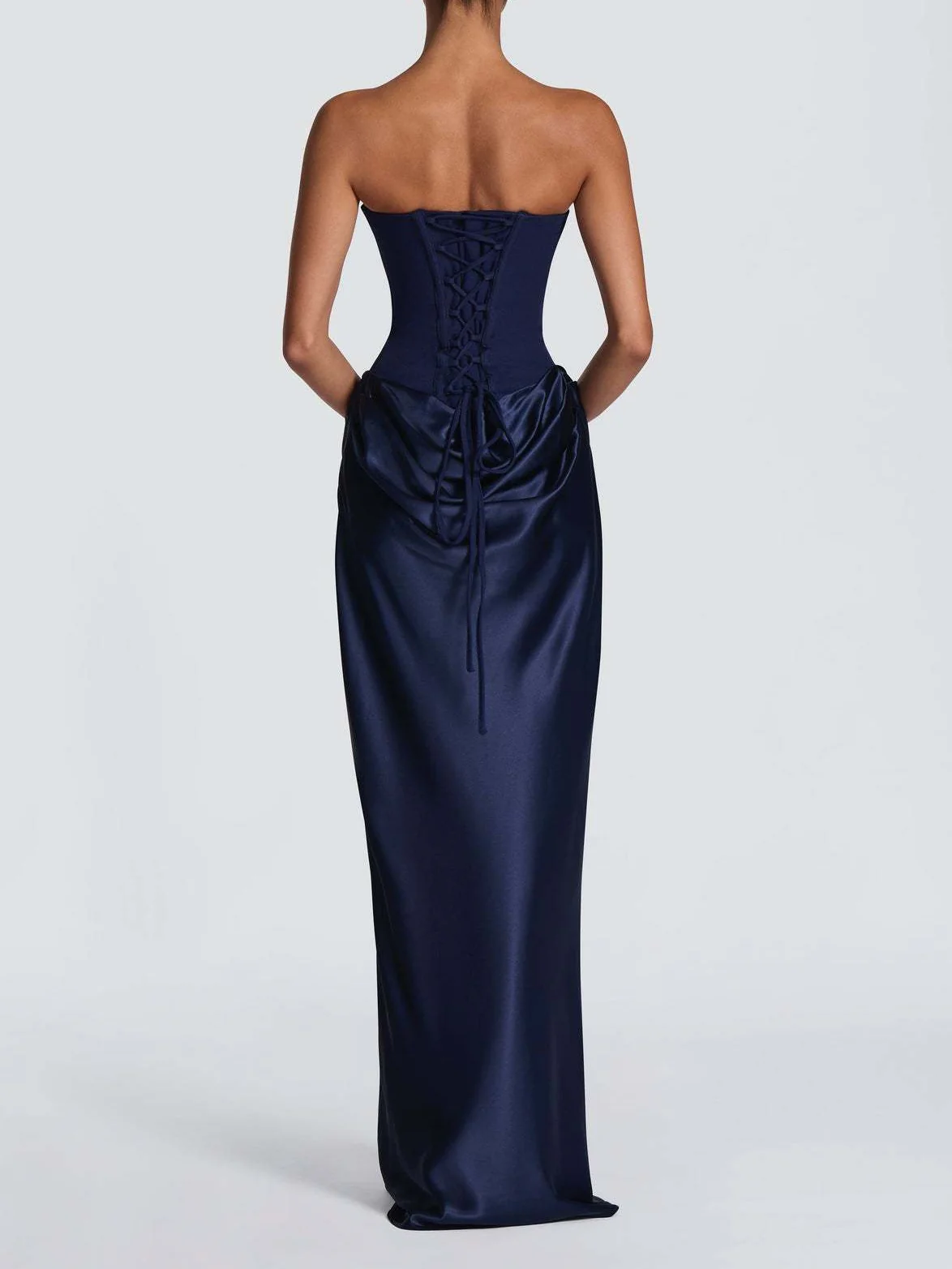 Satin Tie Ribbon Off-shoulder Sexy Strapless Bodycon Maxi Dress With Cinched Waist - Image 34