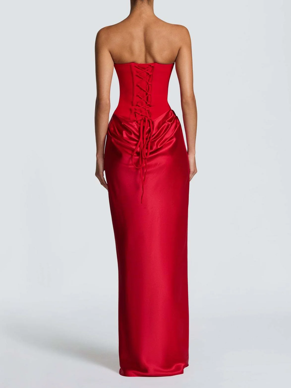 Satin Tie Ribbon Off-shoulder Sexy Strapless Bodycon Maxi Dress With Cinched Waist - Image 4