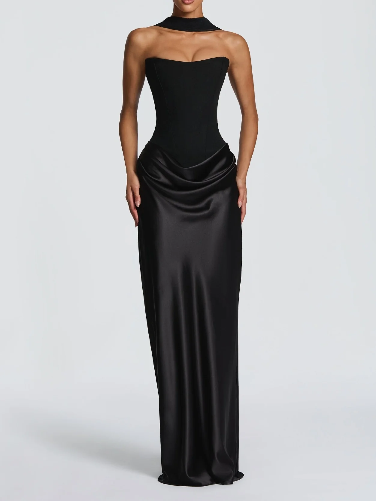 Satin Tie Ribbon Off-shoulder Sexy Strapless Bodycon Maxi Dress With Cinched Waist - Image 8