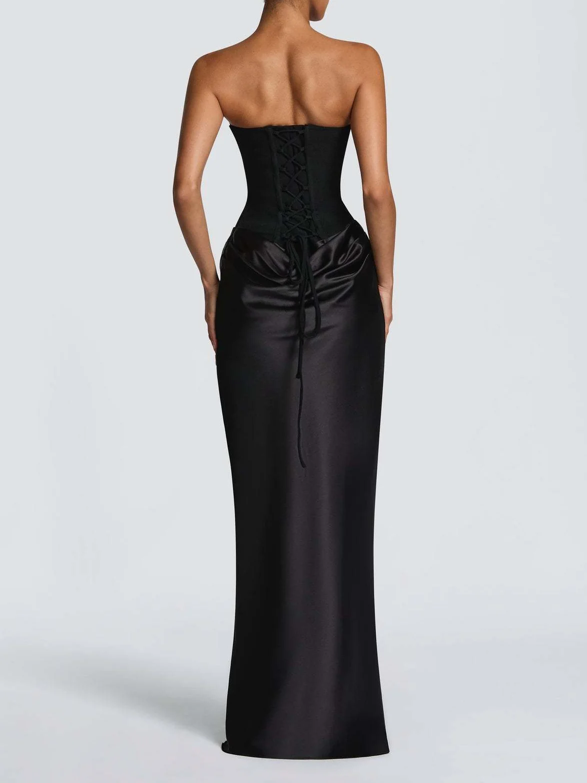 Satin Tie Ribbon Off-shoulder Sexy Strapless Bodycon Maxi Dress With Cinched Waist - Image 9