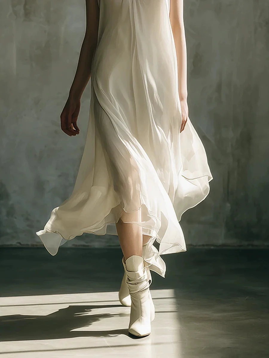 V-neck Sleeveless Chiffon Long Dress - Image 3