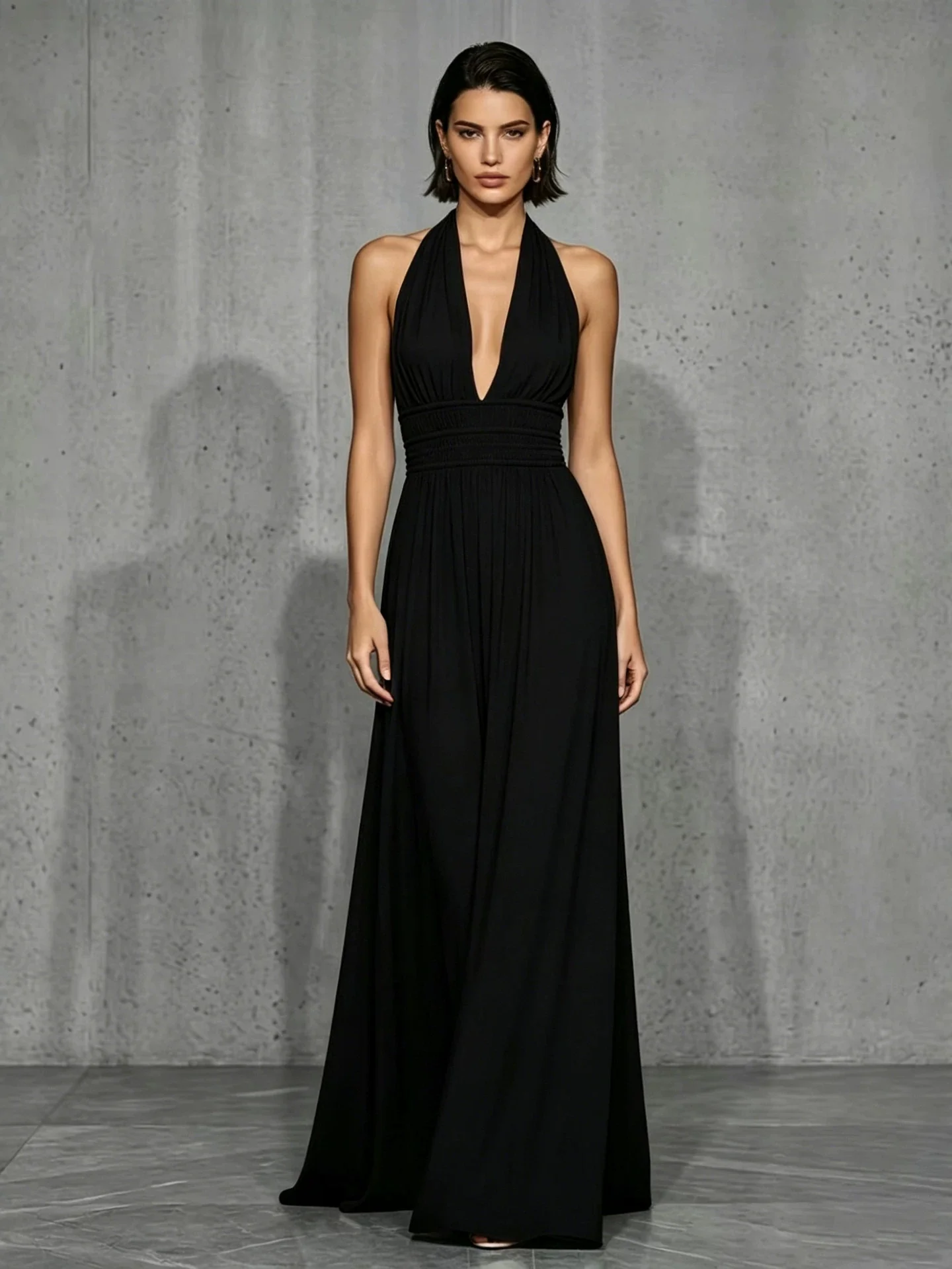 Off-shoulder And Backless Solid Color Halter Neck Long Dress - Image 4