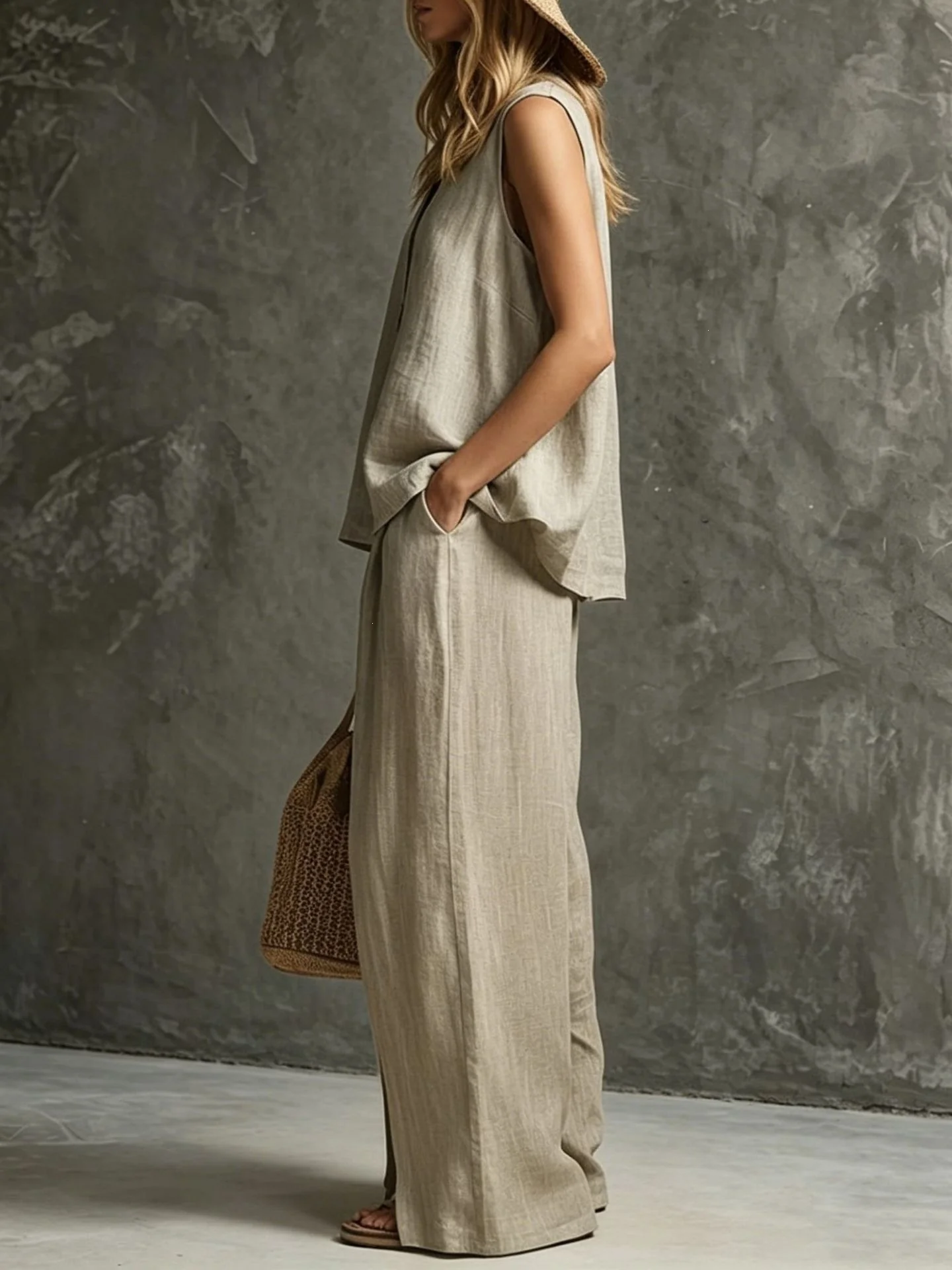Two-piece Set With Split Pockets, Buttons, And Solid Color - Image 7