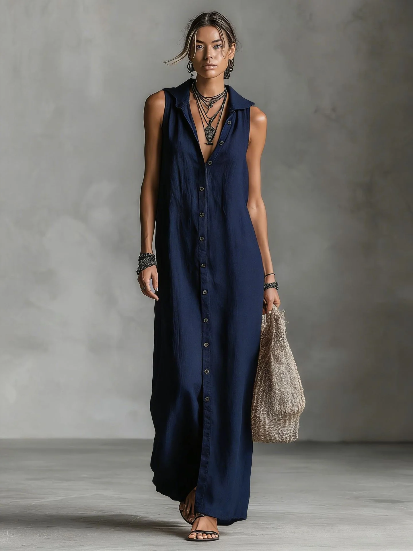 Patchwork Solid Color Long Dress - Image 2