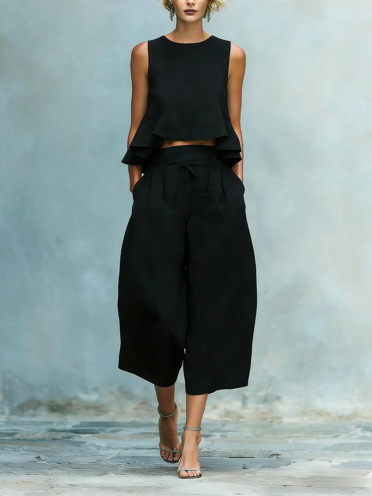 Pleated Solid Color Two-piece Set - Image 6