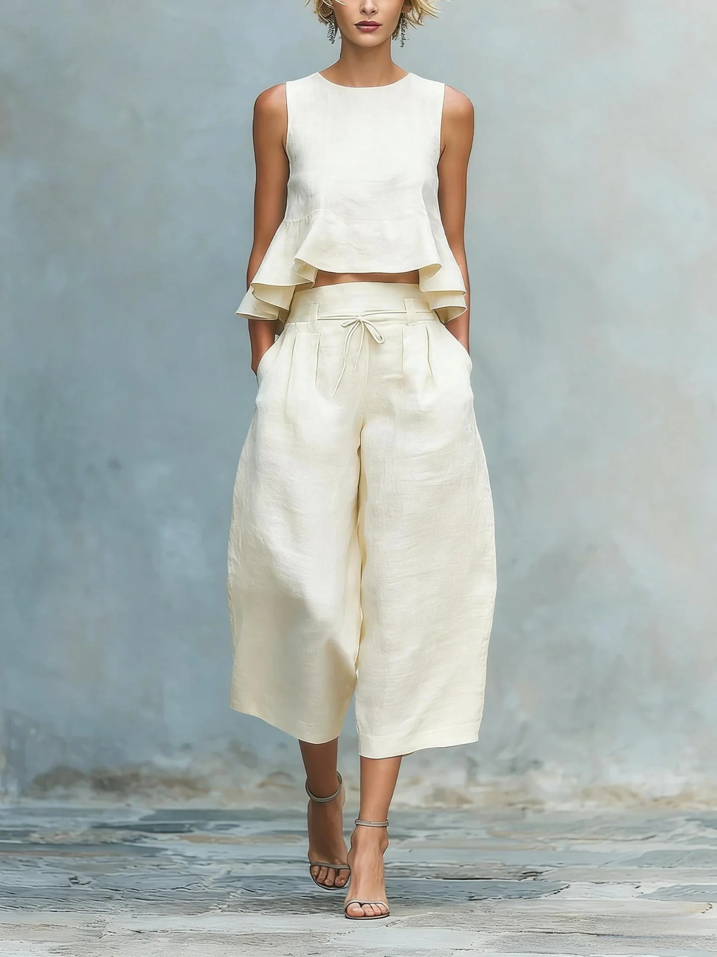 Pleated Solid Color Two-piece Set - Image 8