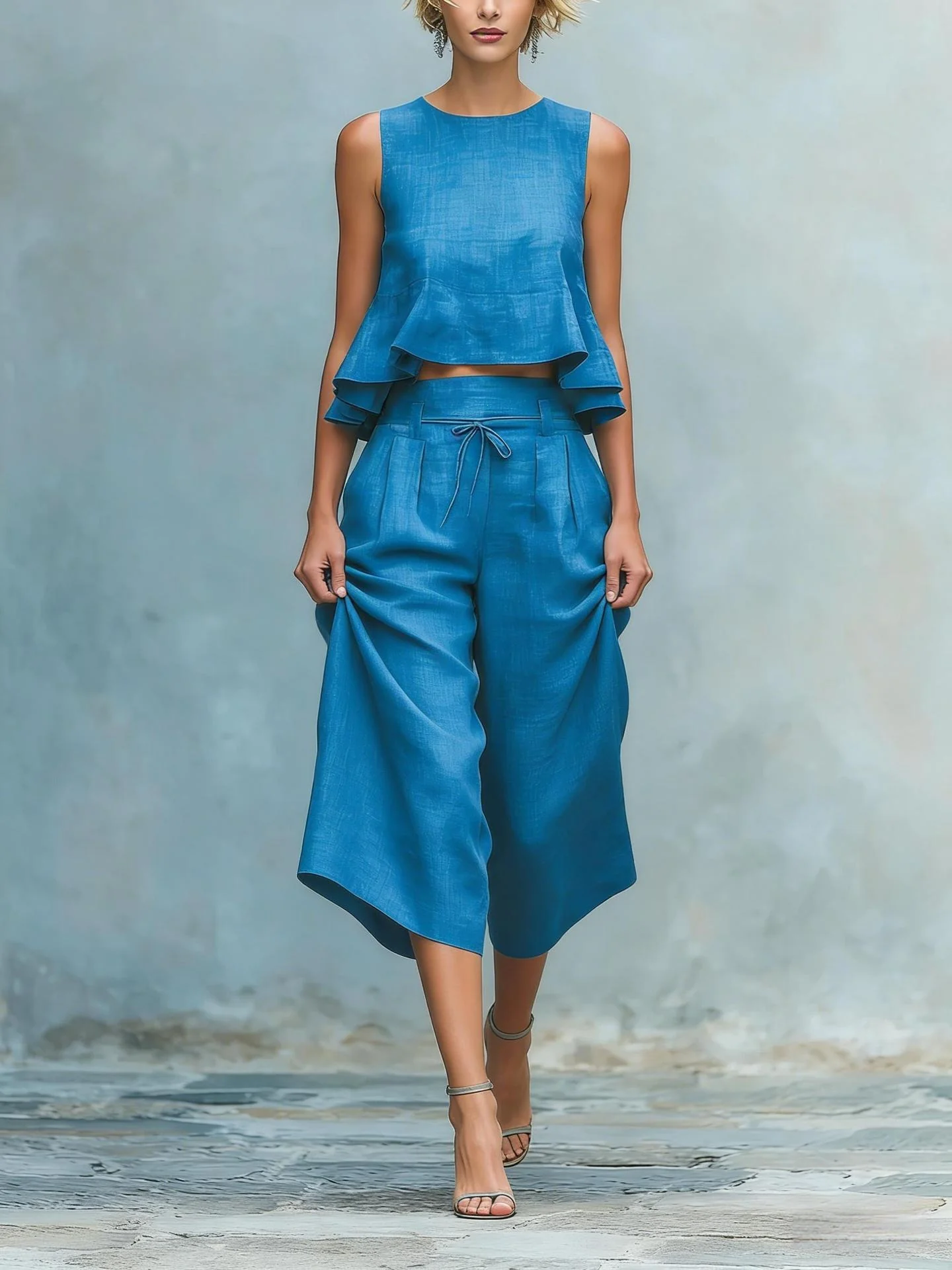 Pleated Solid Color Two-piece Set - Image 9
