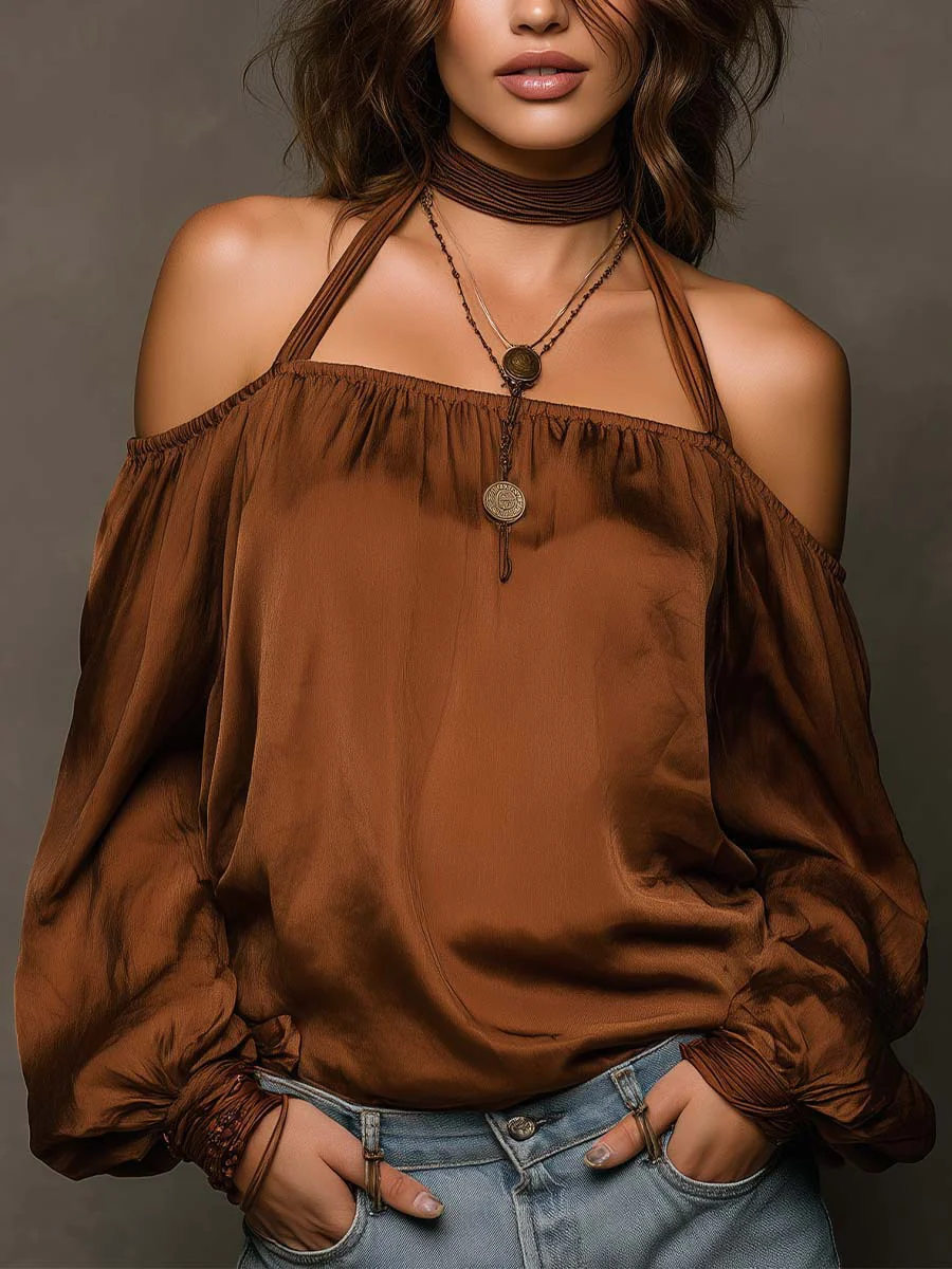 Solid Color Off-shoulder Solid Color Chiffon Blouse
