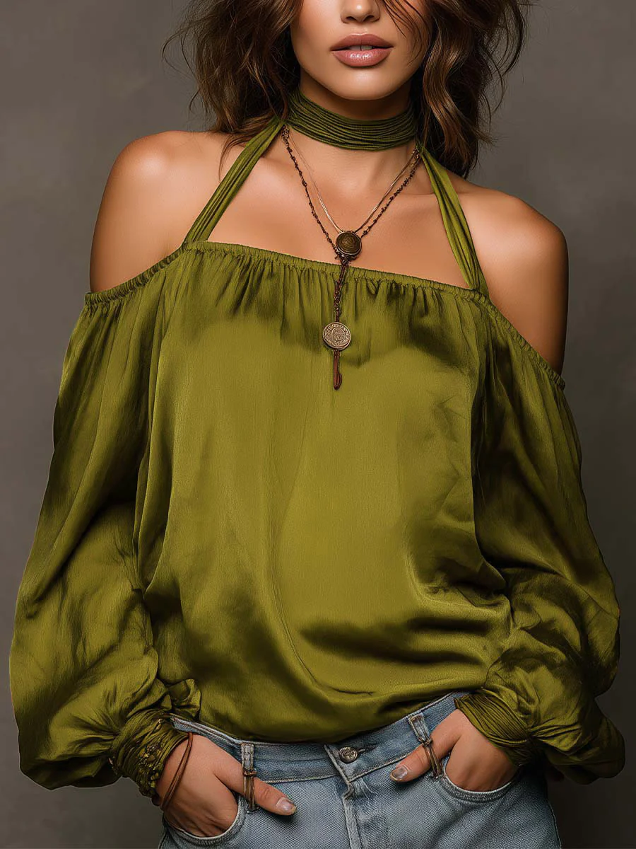 Solid Color Off-shoulder Solid Color Chiffon Blouse - Image 2