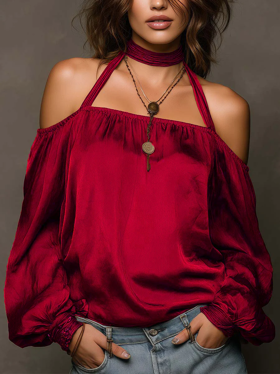 Solid Color Off-shoulder Solid Color Chiffon Blouse - Image 4