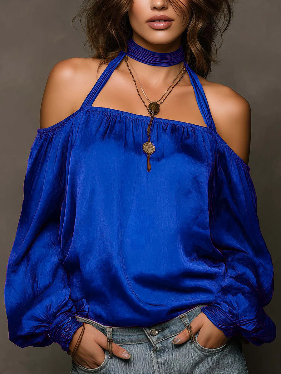 Solid Color Off-shoulder Solid Color Chiffon Blouse - Image 5