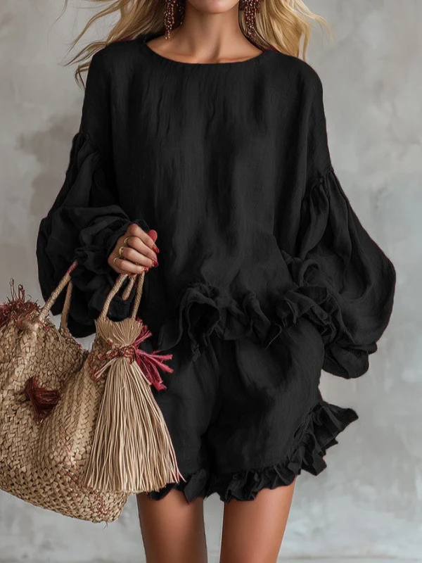 Ruffled Solid Color Two-piece Set - Image 3